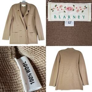 BLARNEY Cardigan Jacket 12 Tight Knit Collared Double Breasted Long Pockets Wool